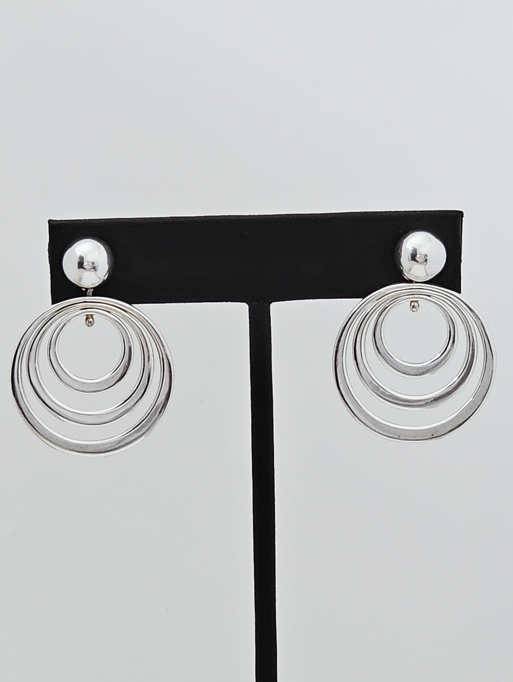 Artisan 925 Sterling Silver Triple Concentric Circle Earrings on Dome Posts 10g